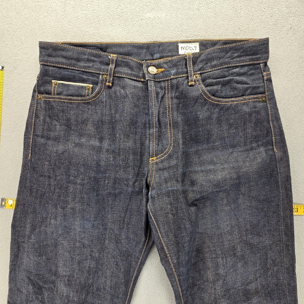 Selvedge Jeans Mens Blue Dark Wash Honeycomb Button Fly ModNine Fits 34x32 - Picture 10 of 16